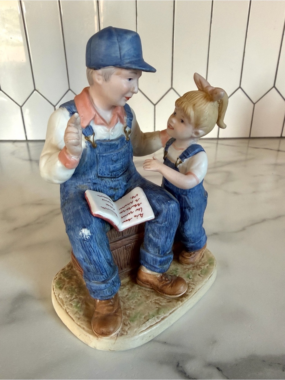 Vintage 1985 Homco Denim Days #8894 Girl with Grandpa Reading a Story